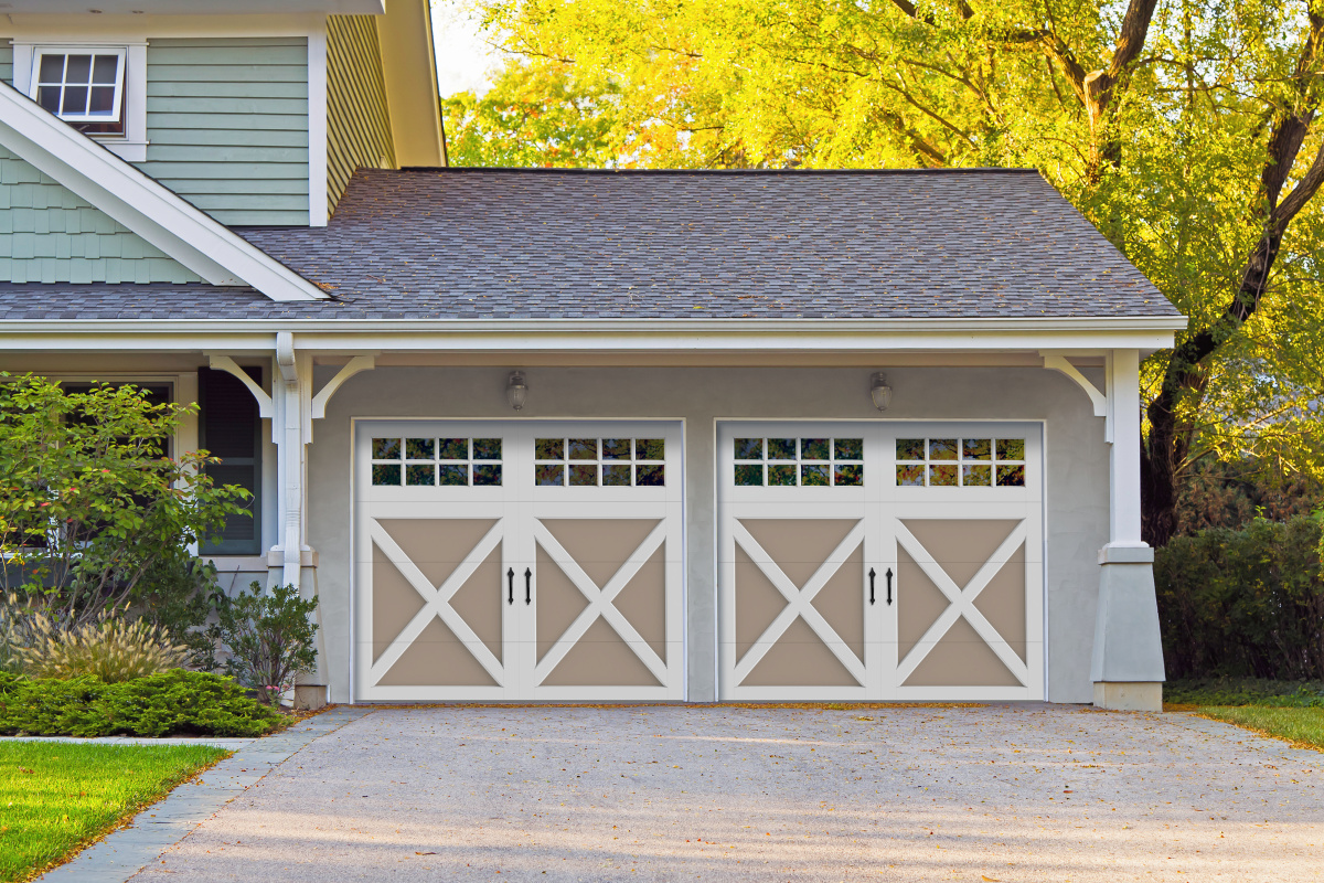 A carriage house door is both rustic and stately